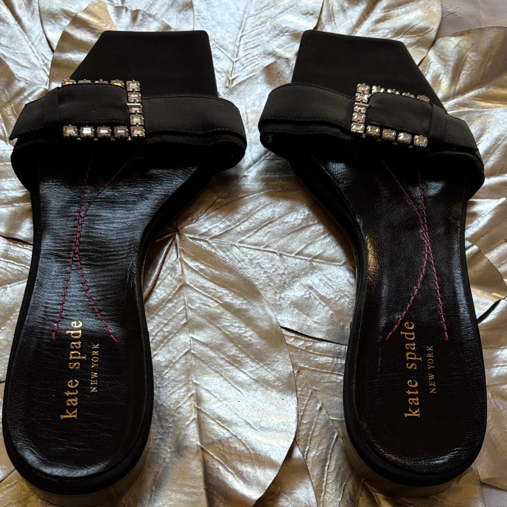 Kate Spade Black Rhinestone Buckle Mules